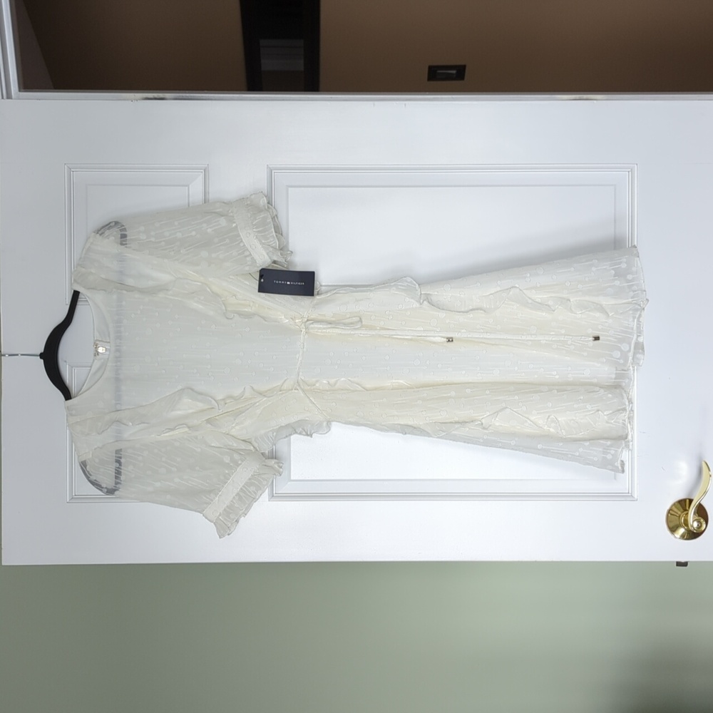 Tommy Hilfiger Cream Ruffle Wrap Dress